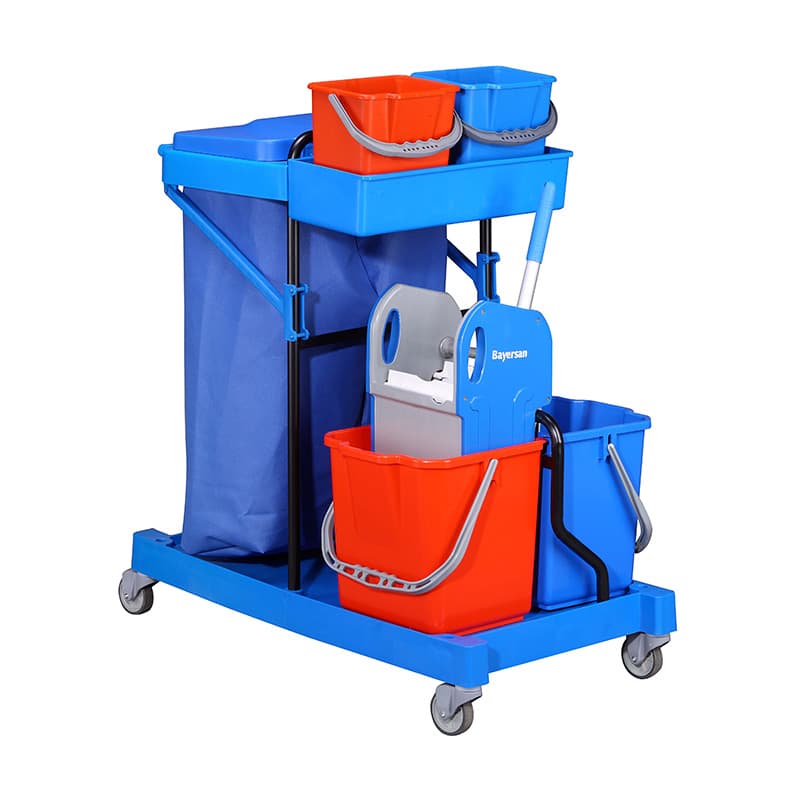 CHARIOT DE NETTOYAGE + PRESSE + SEAU+PANIER